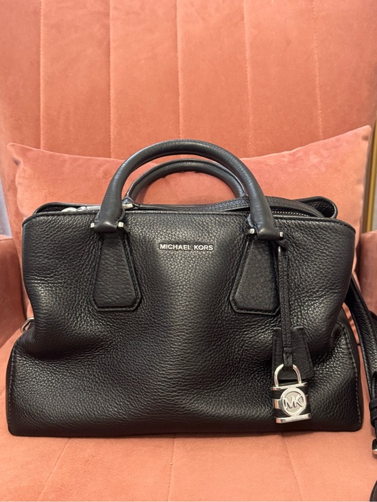 Michael Kors Handbags - Michael Kors Black Pebbled Leather Satchel with MK Lock Charm